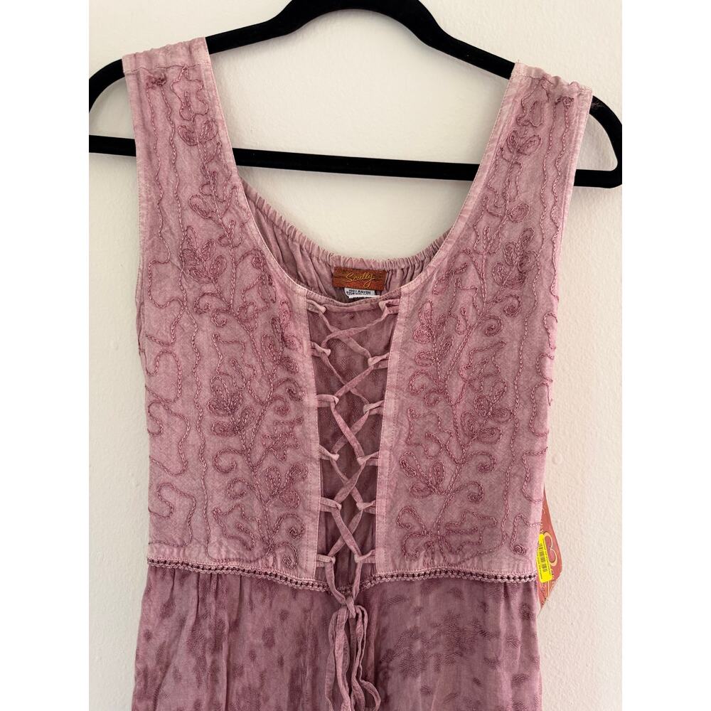 NWT Scully Honey Creek Lace Up Jacquard Midi Dress Mauve Pink Boho Western XL - Picture 7 of 10